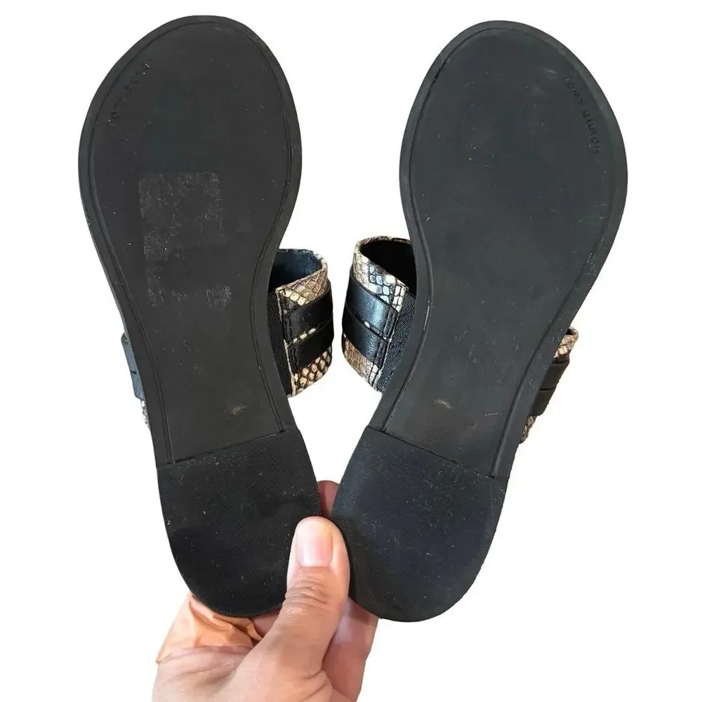 Tory Burch Leigh Snakeskin Print Leather Thong Sandals Roccia Size 7